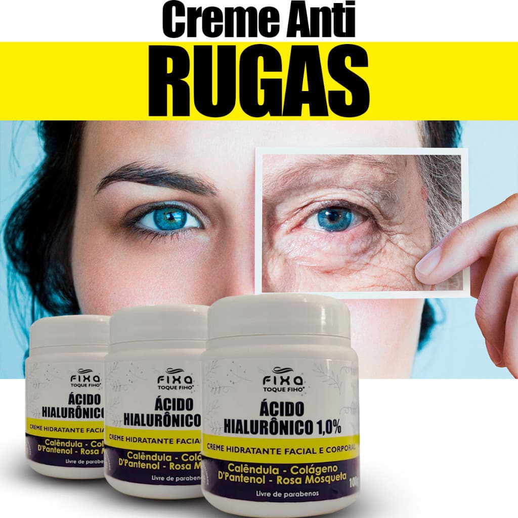 Creme Anti Rugas Ácido Hialurônico Colágeno E Rosa Mosqueta 120g Hidratante Facial Reduz Linhas De Expressão