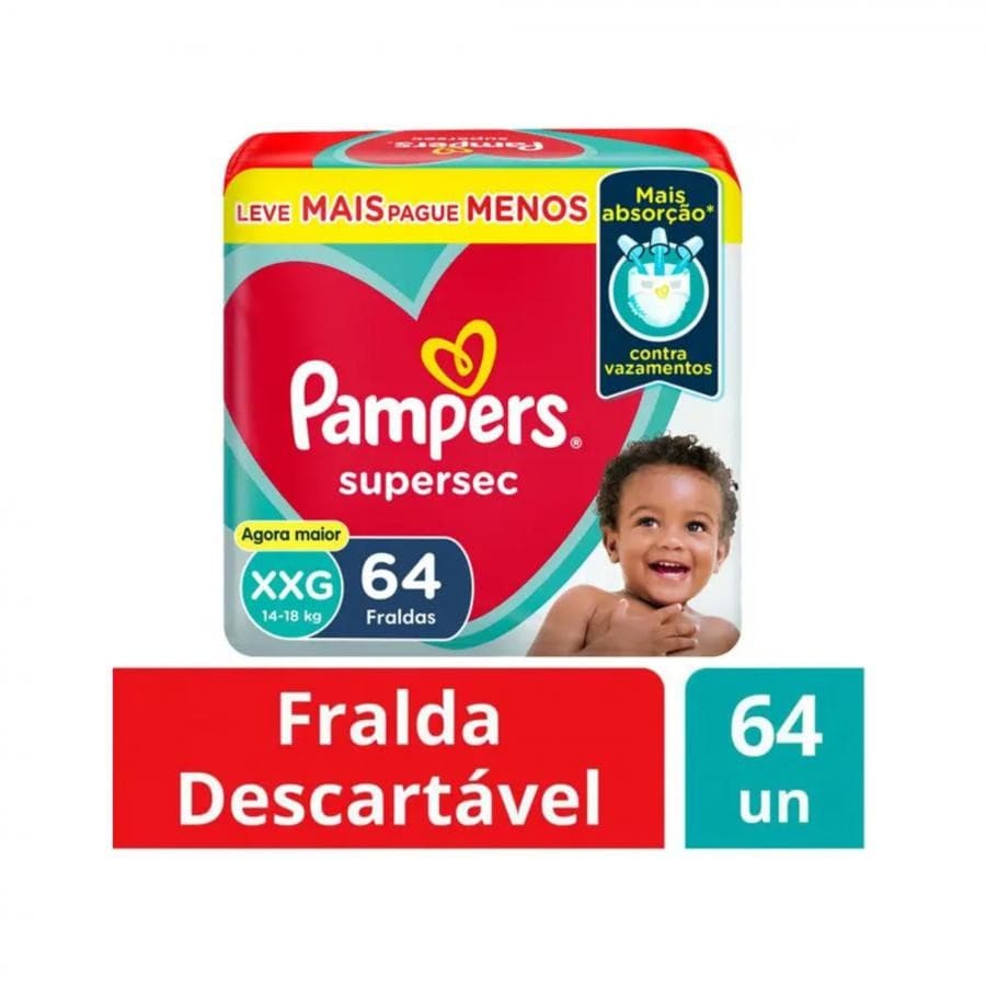 Fralda Supersec XXG Pampers 64 Unidades – Maxima Protecao