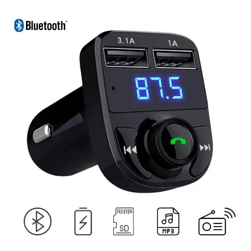 Adaptador Bluetooth Carro Transmissor FM Carregador Veicular Compatível com Android e IOS x8