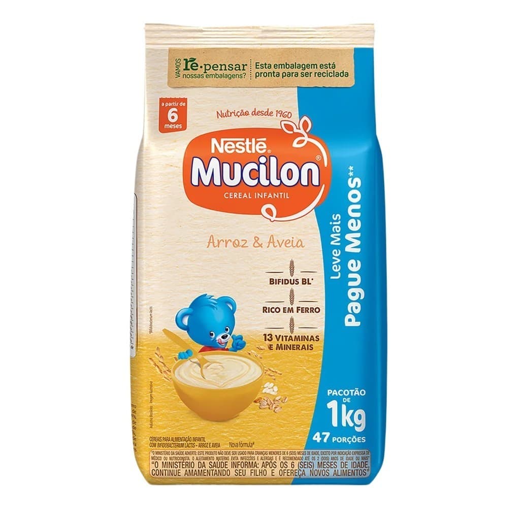 Mucilon Sachê 1kg Arroz e aveia Cereal infantil