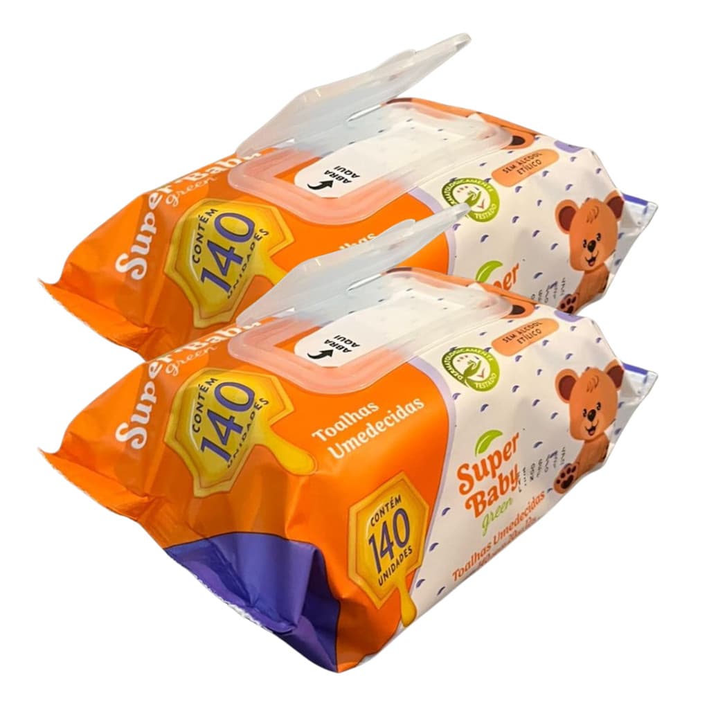 Kit 280 Toalhas Umedecidas Super Baby  20 x 12 cm = 2 pacotes com 140 Toalhas cada