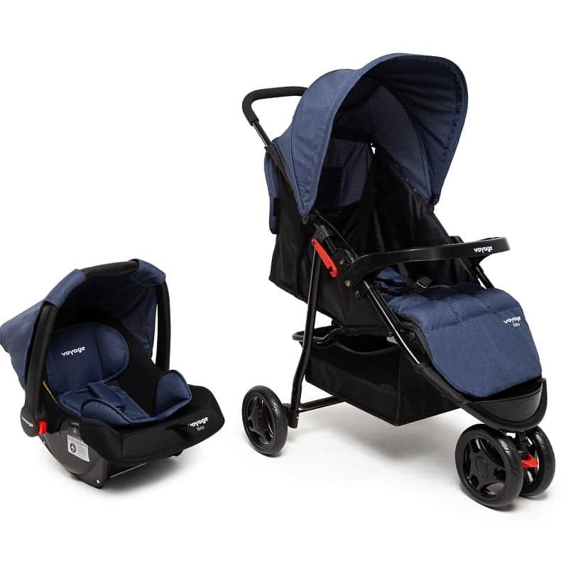 Carrinho de Bebê com Bebê Conforto Voyage Travel System Delta 0-15kg Azul 3 Rodas