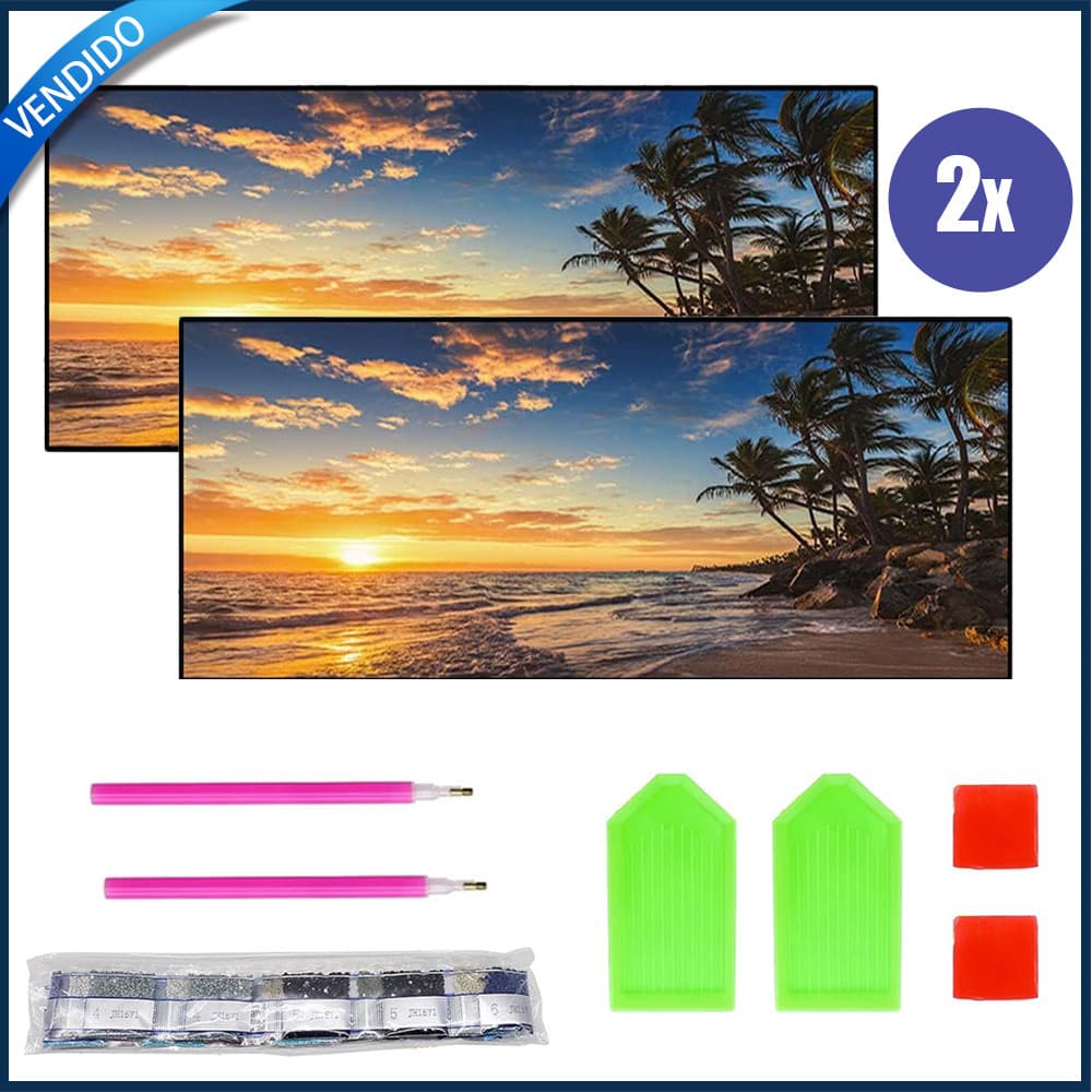 2 Conjuntos Pintura de Diamante DIY Pintura de Diamante 5D Pintura de Diamante Praia Pôr do sol Arte de Parede 120x40cm