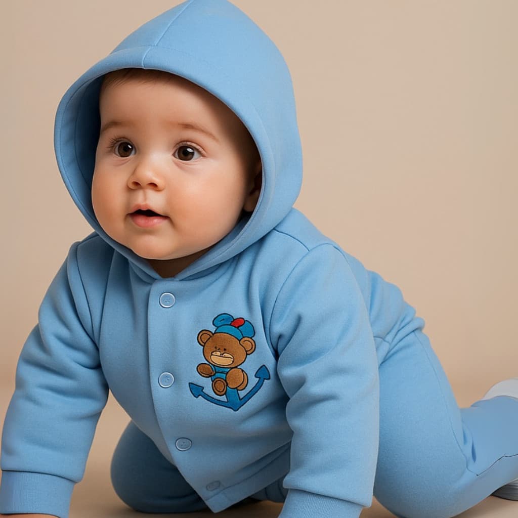 Conjunto De Bebe com Capuz e Aplique Roupa de Frio Inverno Menino e Menina Meu Bebe Amor