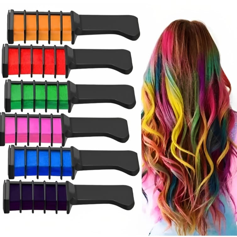 Kit 6 Pente Colorido Giz De Cabelo Com 6 Cores Temporárias Para Festas Criativo Pente de Colorir Pintar Cabelo Giz