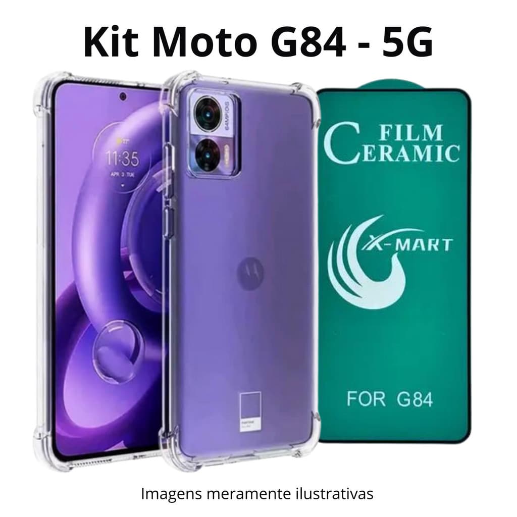 Kit para Moto G84 | Película 9D de Cerãmica Flexível + Capa Anti Impactos para Motorola Moto G84