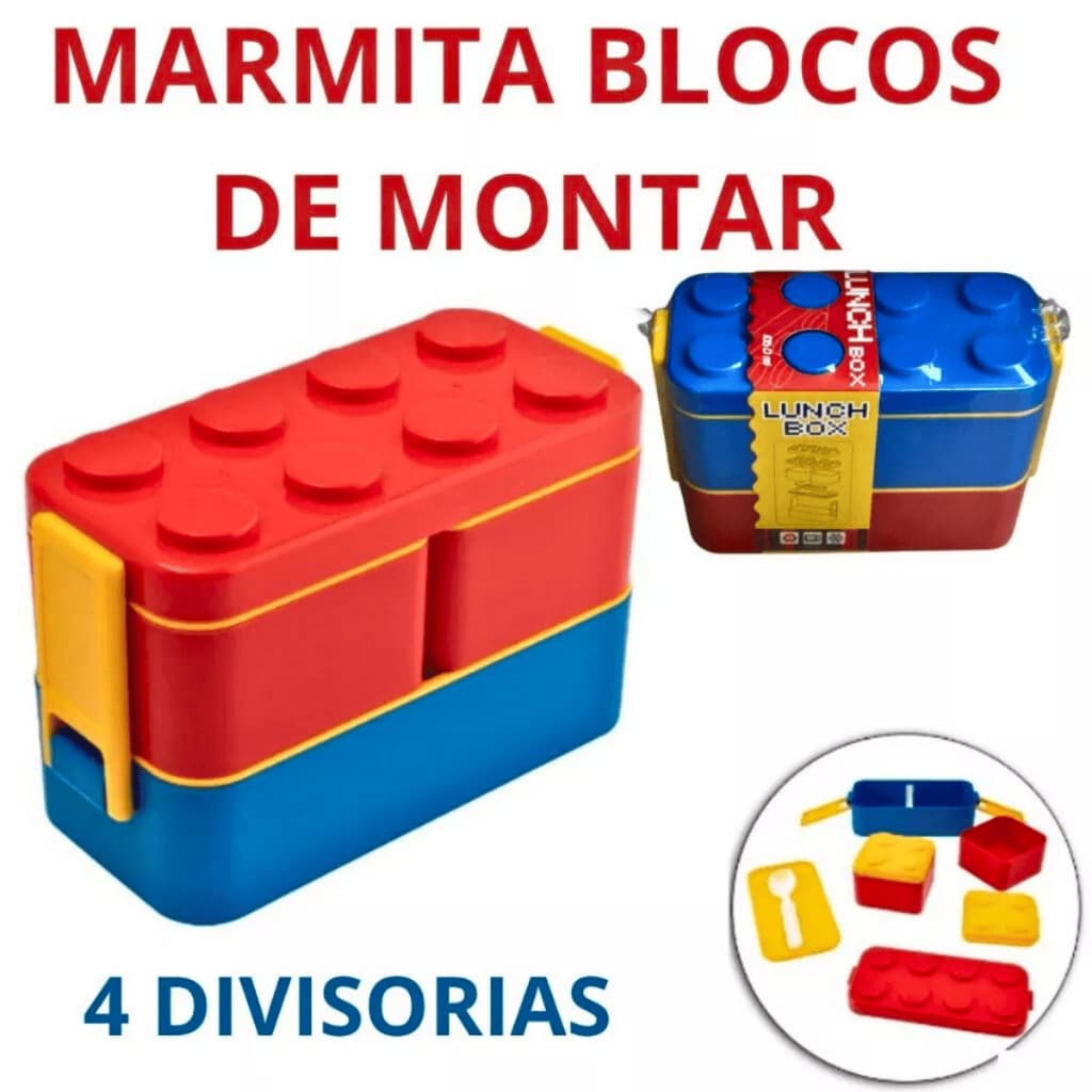 Lancheira Marmita  Bloco de Montar Blocos Divertidos Kids Refeição Infantil