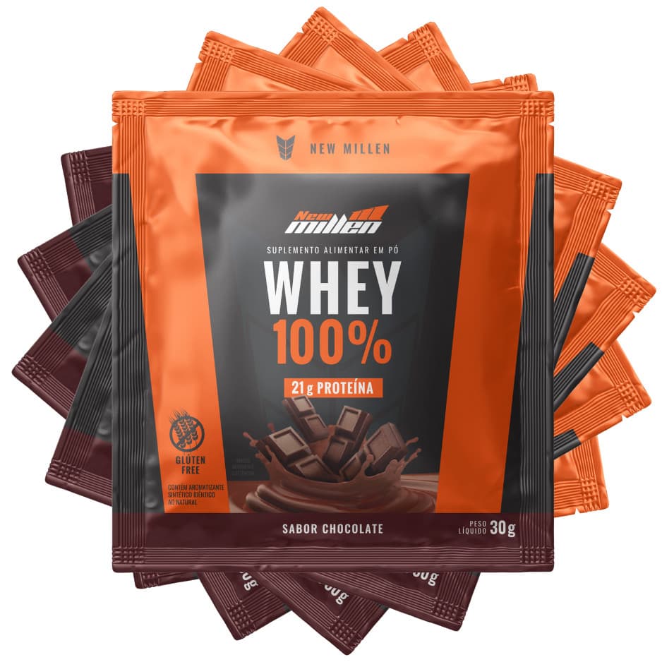 KIT 5 UNIDADES 30G WHEY 100% PROTEIN – CHOCOLATE NEW MILLEN