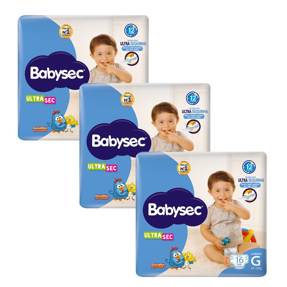 Kit 3x Fralda Babysec UltraSec Galinha Pintadinha Jumbinho G 16un Cada