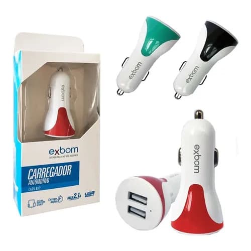 Carregador Veicular Usb Duplo 2.1a Exbom 