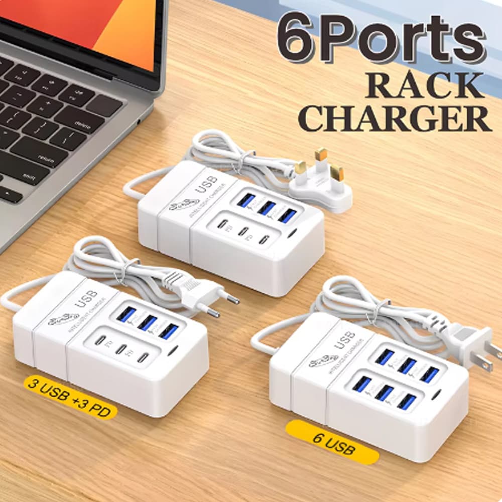6 Portas Multiport USB Carregador 35W PD Tipo-C Telefone Móvel Carga Rápida Carregadores De Parede TypeC Hub Adaptador Ue Eua Plug