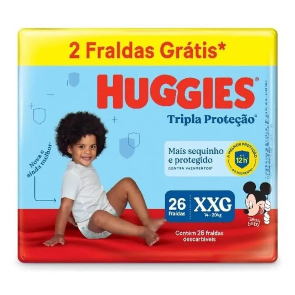 Fraldas Huggies Tripla Proteção Mega Xxg Com 26 Unidades
