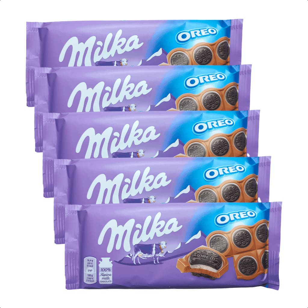 Kit 5 Chocolate Milka com mini bisc. Oreo 92g importado