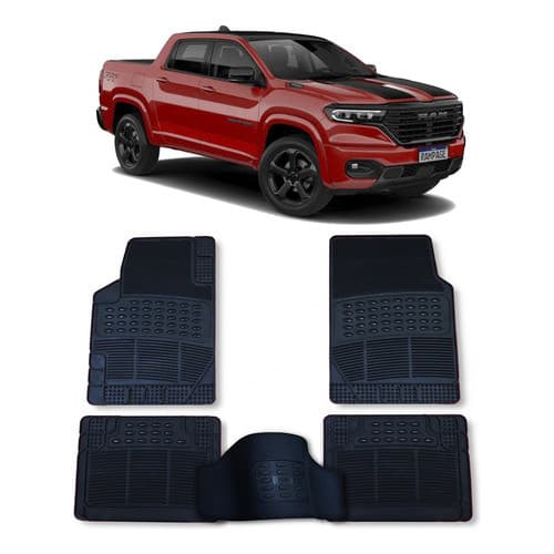 Tapete Automotivo Ram Rampage Universal em Pvc Grosso com Borda + Tapete do Túnel Traseiro