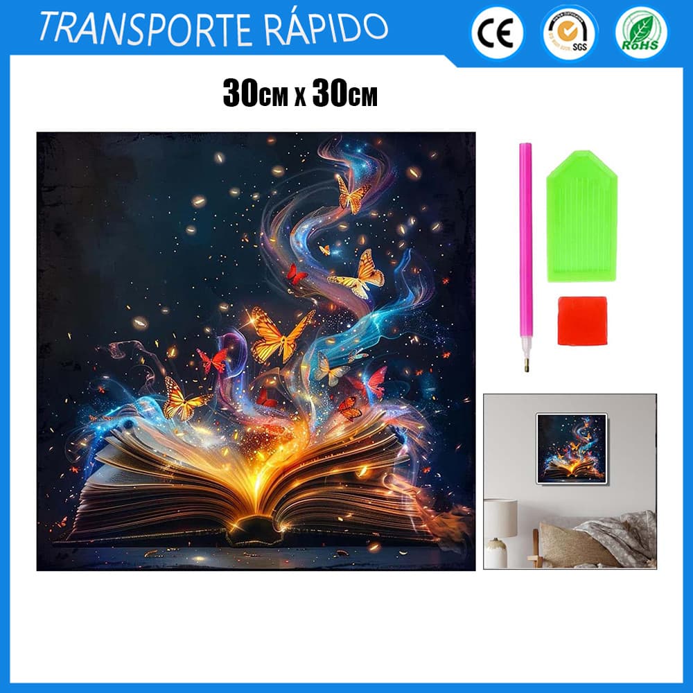 5d quadrado Pintura Diamante 30x30cm livro mágico borboleta dança luz Pintura Diamante Decoração Da Parede Casa