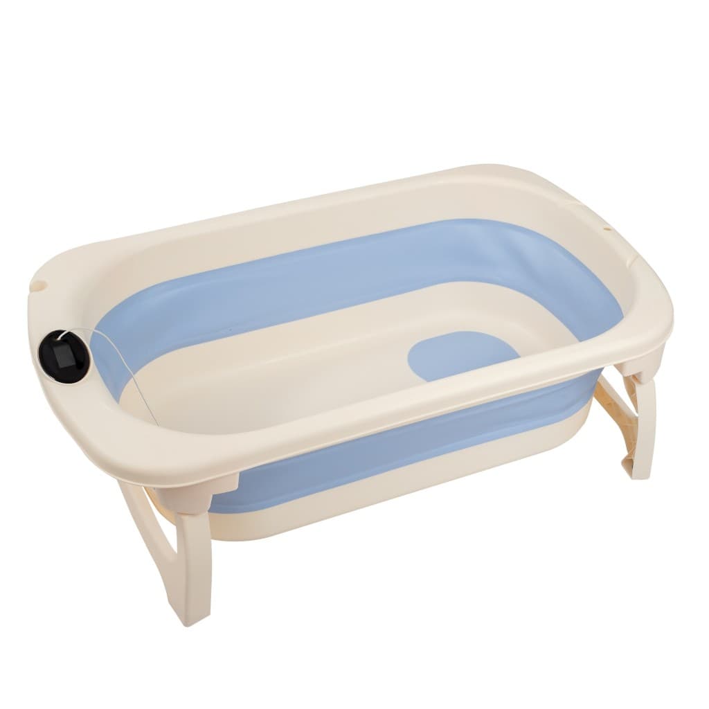 Banheira de Bebe, Dobrável Viagem Portátil Azul Banheira Dobrável Silicone com termômetro
