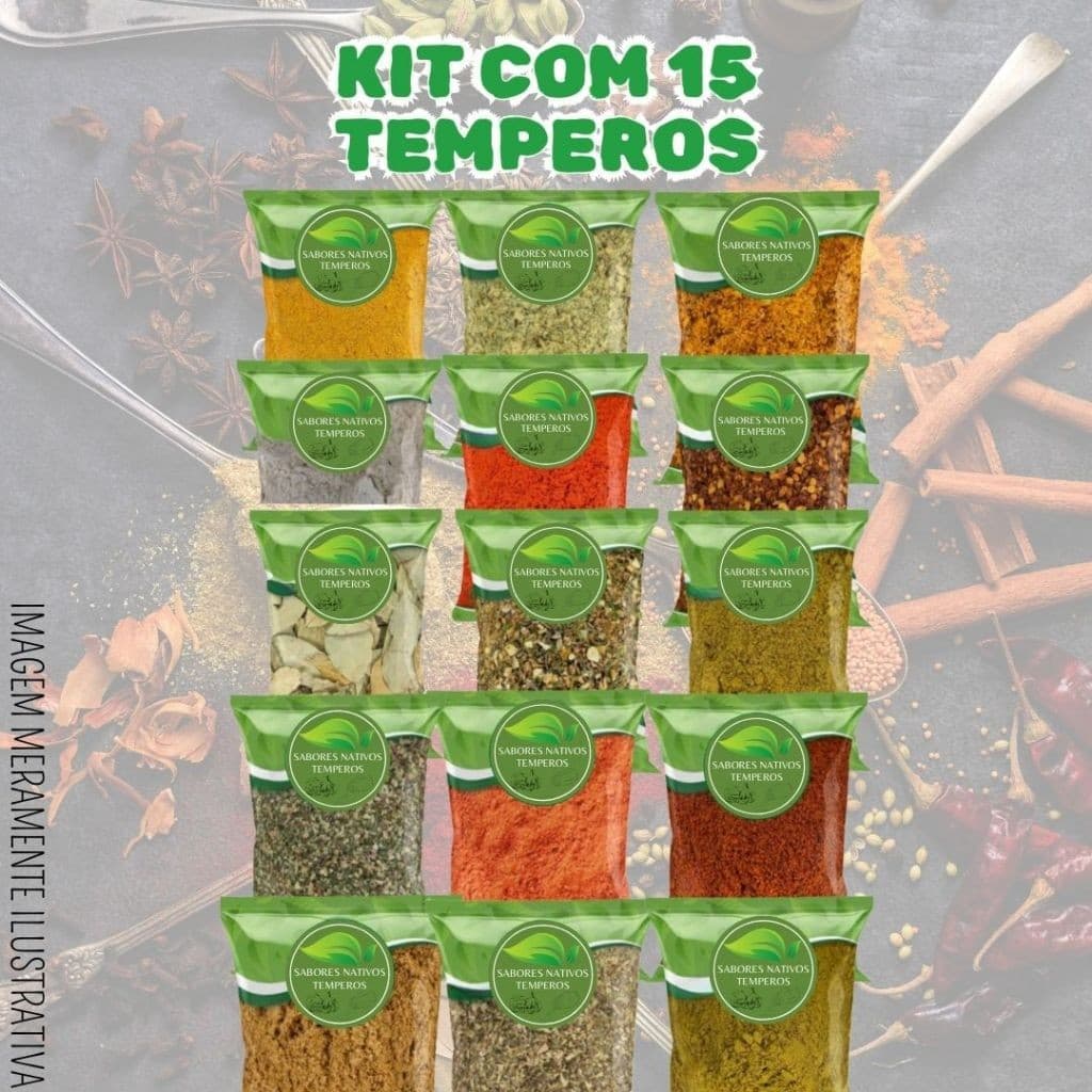 KIT C 15 TEMPEROS CURRY TOMILHO TEMPERO BAIANO ANA MARIA PAPRICA LOURO ALHO CHIMICHURRI COLORAU..