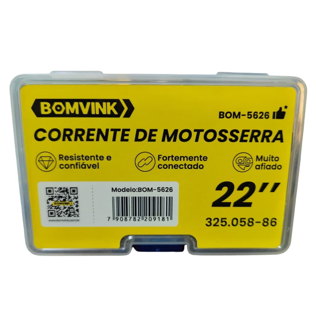 Corrente para Motosserra 22 pol 43 Dentes Aço Temperado Low Profile BOM 5626