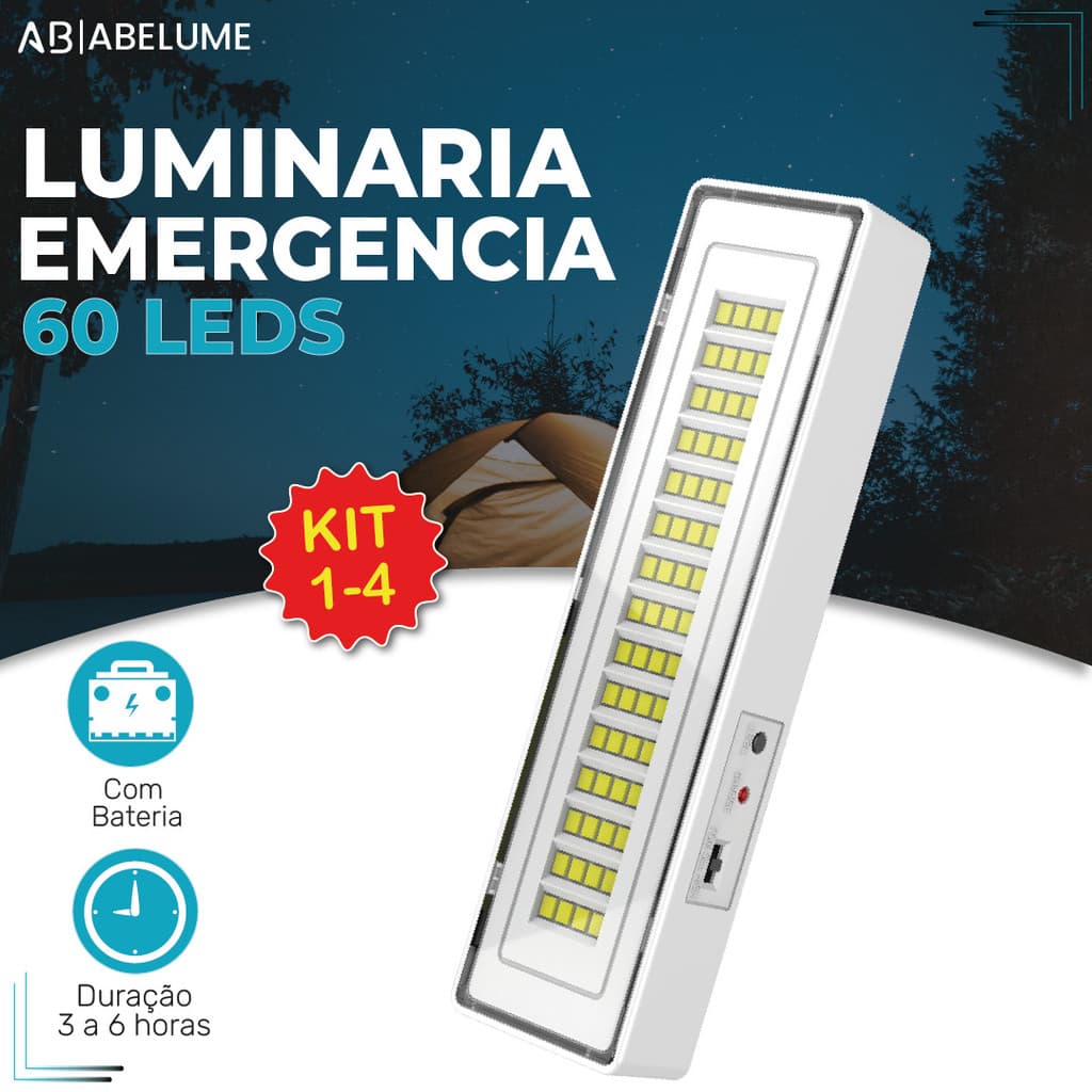 Luminária Emergência Lâmpada Portátil 60 Leds Recarregável Bivolt Luz Branca Fria