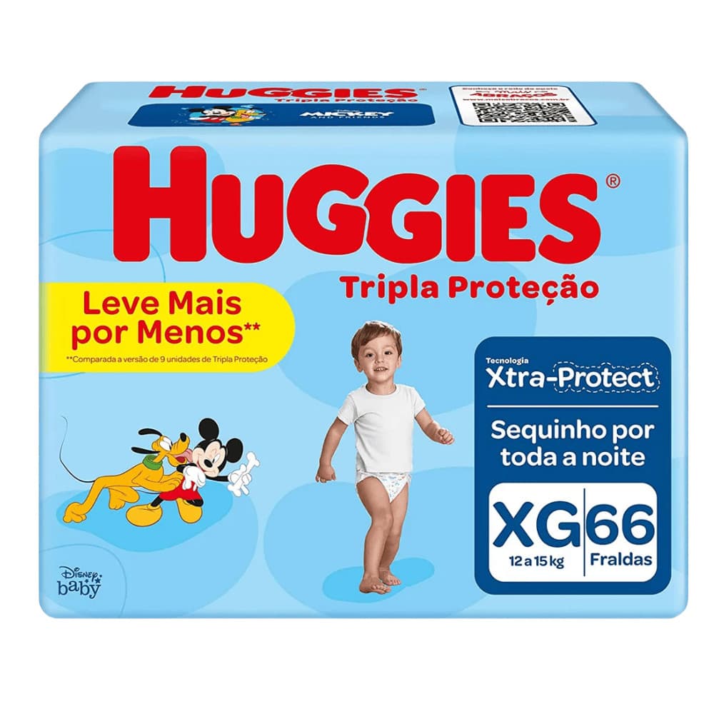 Fralda Huggies Tripla Proteção XG 66 Unidades | Até 12h de Absorção e Conforto