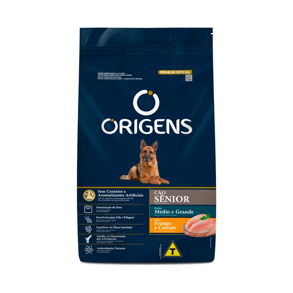 RAÇÃO ORIGENS CAO ADULTO SENIOR PORTE MEDIO E GRANDE 15KG