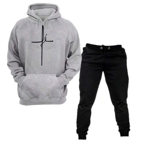 Conjunto  Moletom blusa Canguru com capuz FÉ + calça de moletom FÉ