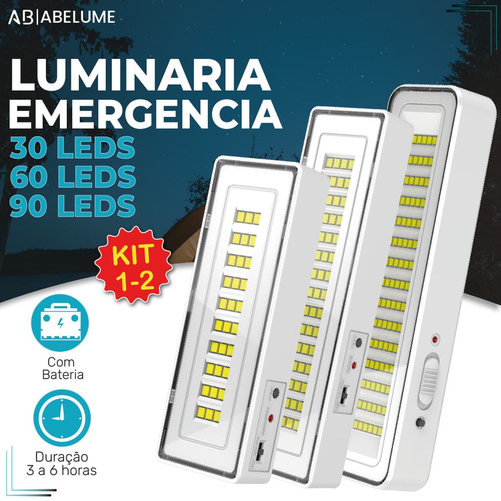 Luminária Emergência Lâmpada Portátil 30 60 90 Leds Recarregável Bivolt Luz Branca Fria