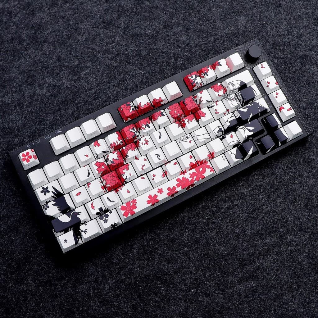 Sakura Raven Keycap Perfil Cereja 130 Chaves PBT Sublimação De Tinta De Cinco Lados Letra Lado Impressão Luz Transmissão Teclado Mecânico Anime Keycaps Creative Cool Makima