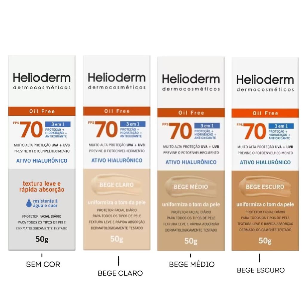Protetor Solar Facial Helioderm Oil Free Toque Seco - Com Cor 50g