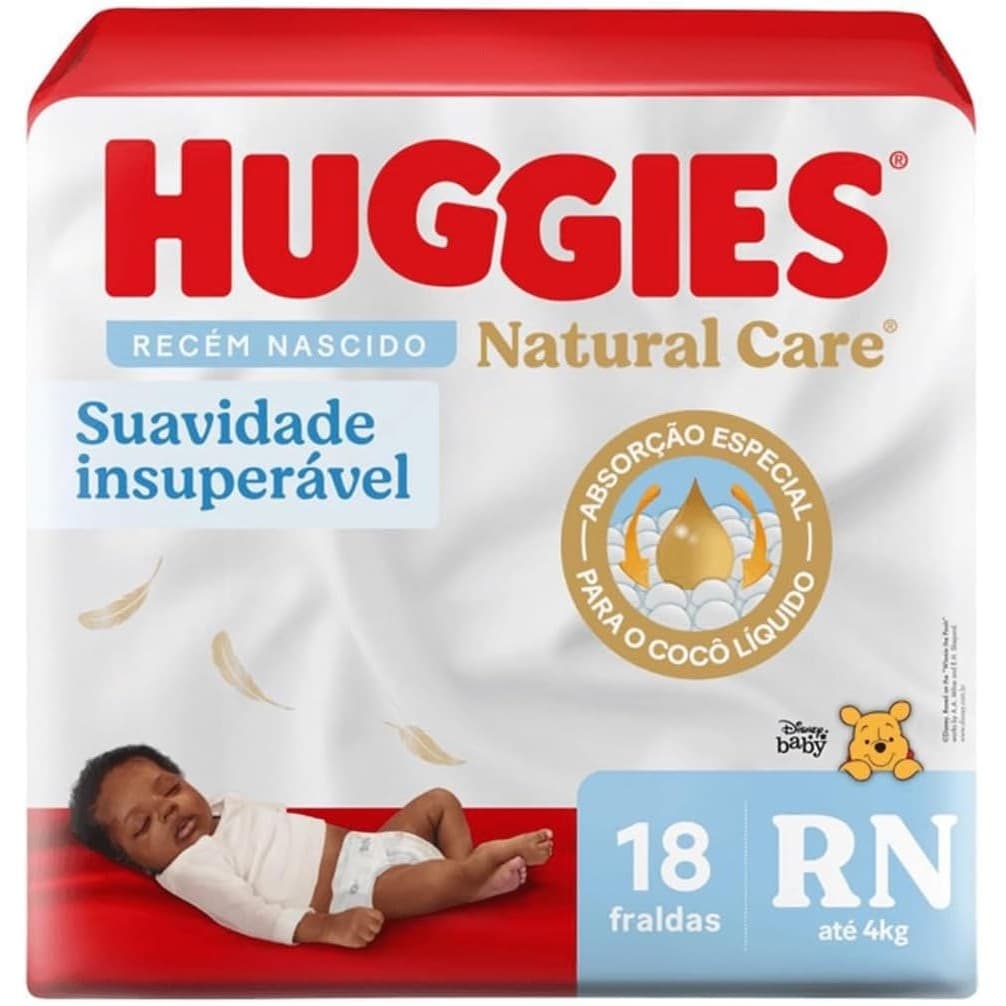 FRALDAS DESCARTAVEIS HUGGIES NATURAL CARE JUMBO RN C/18 UND