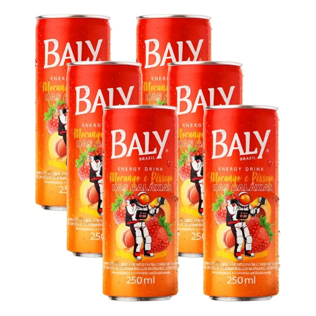 6 Energético Baly Morango E Pêssego 250ml Pack 6 Unidades