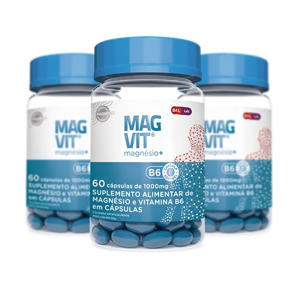 Kit 3 Suplemento Magvit Magnésio+Vitamina B6 60Cps - Magvit