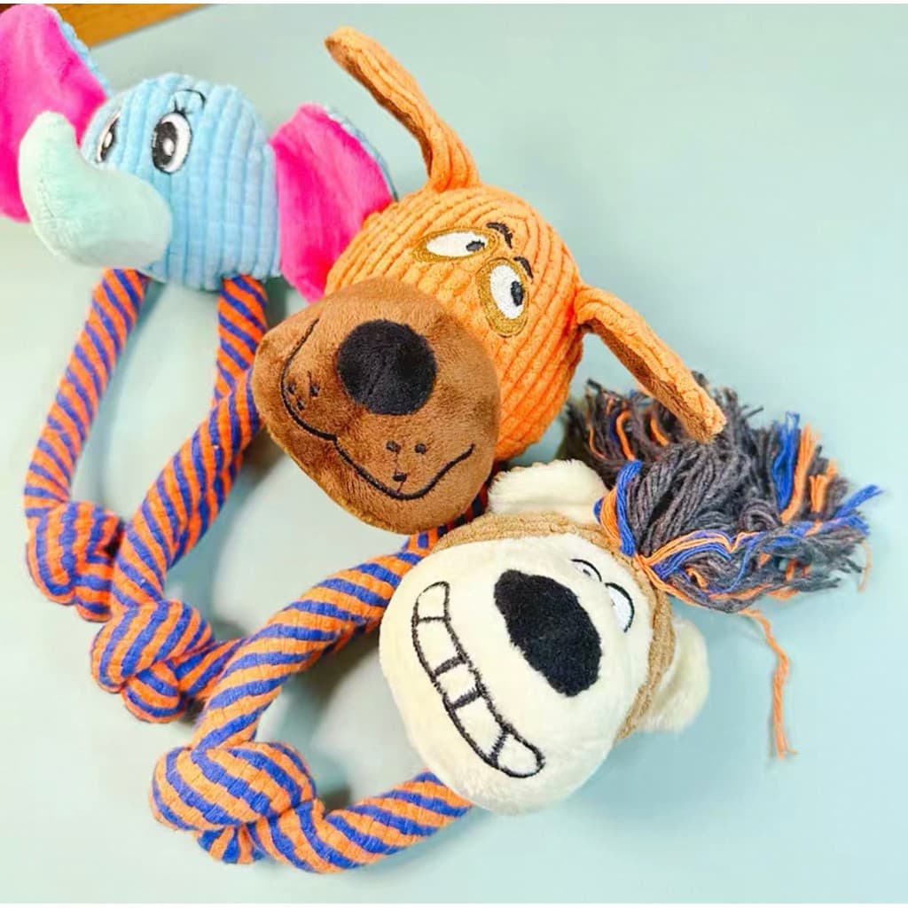 Brinquedo mordedor de pelúcia com apito e corda para cachorros Pets Cães de estimação