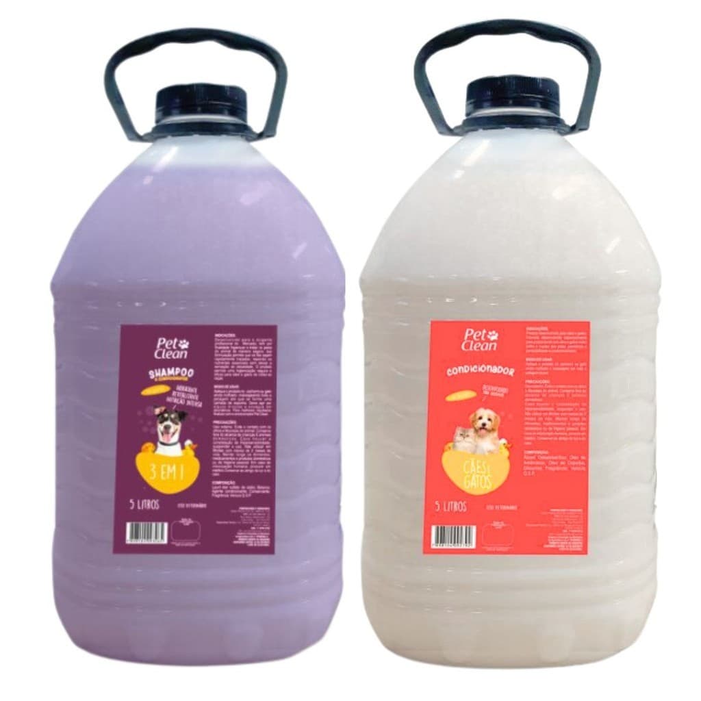 Kit Shampoo + Condicionador Pet Clean Profissional Banho e Tosa 5L para Cães e Gatos