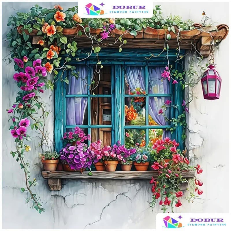 DOBUR | Conjunto Pintura Com Diamante Linda Windowsill 5D DIY Round/Square Full Drill Canvas Artesanato Decoração Parede