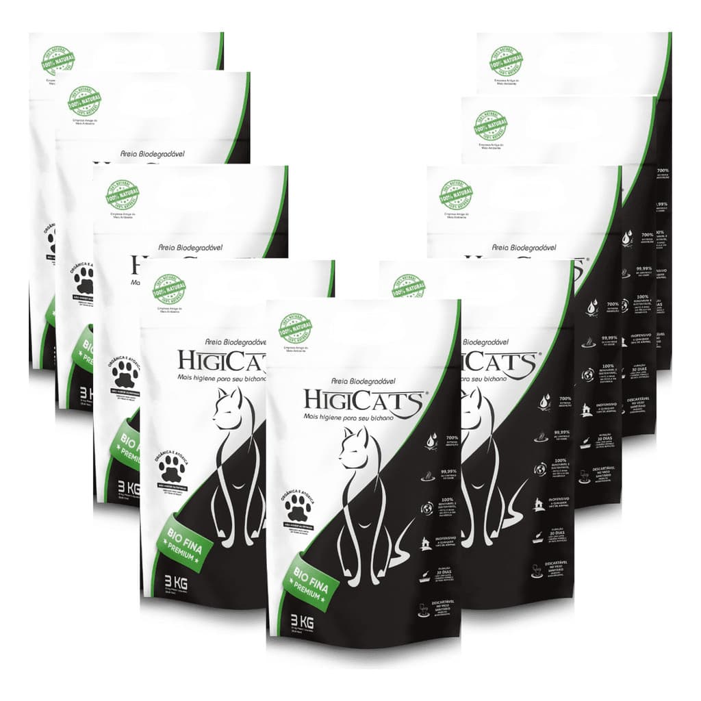 27kg Areia Sanitária HigiCats Natural Biodegradável Gatos