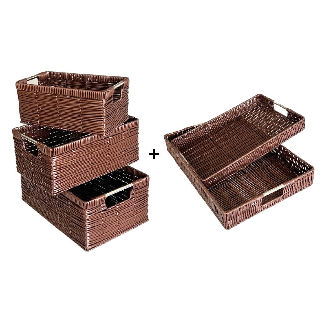 Jogo de 5 Cestos Organizadores multiuso bandeja armazenamento decoração cozinha banheiro armário sala