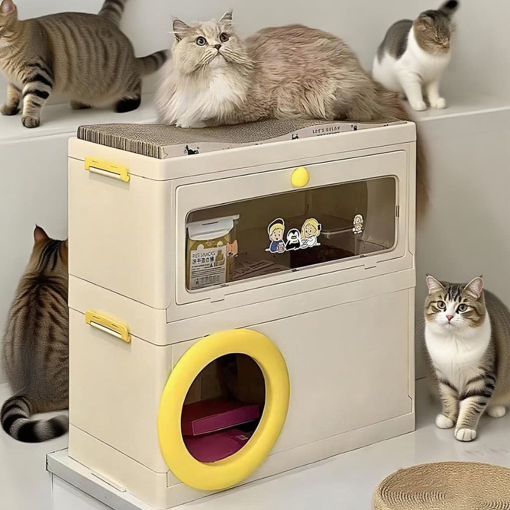 Completo com Gato de Rua Casinha com Arranhador e Armazenamento Empilhável