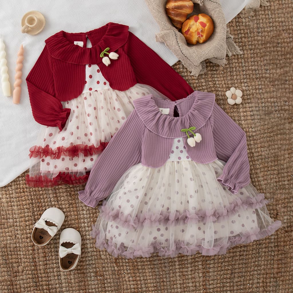 Outono Inverno Manga Comprida Vestido Infantil Em Camadas Gaze De Princesa Para Bebê Menina Roupa De Festa