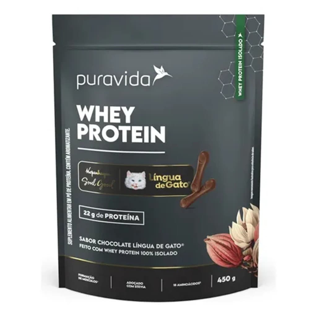 Whey Protein Isolado Chocolate Língua De Gato Puravida 450g
