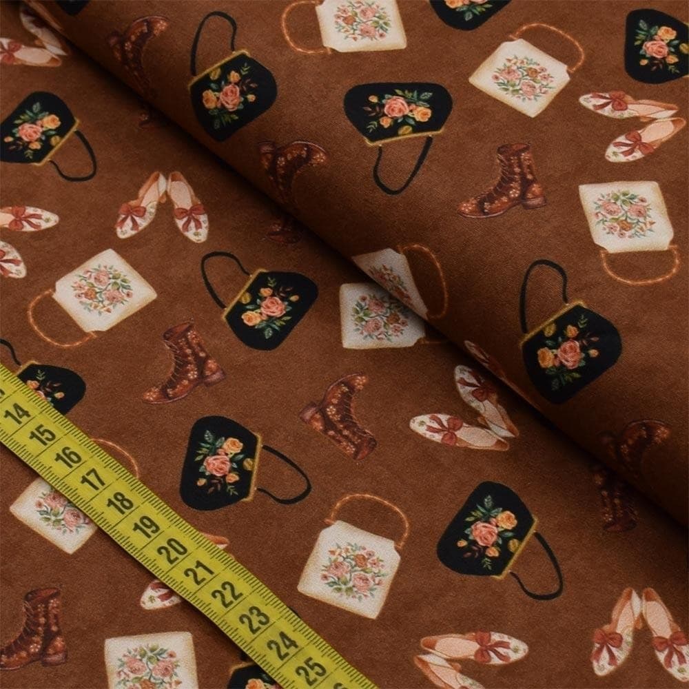 Tecido Estampado para Patchwork - Antique : Bolsas e Sapatos (0,50x1,40)