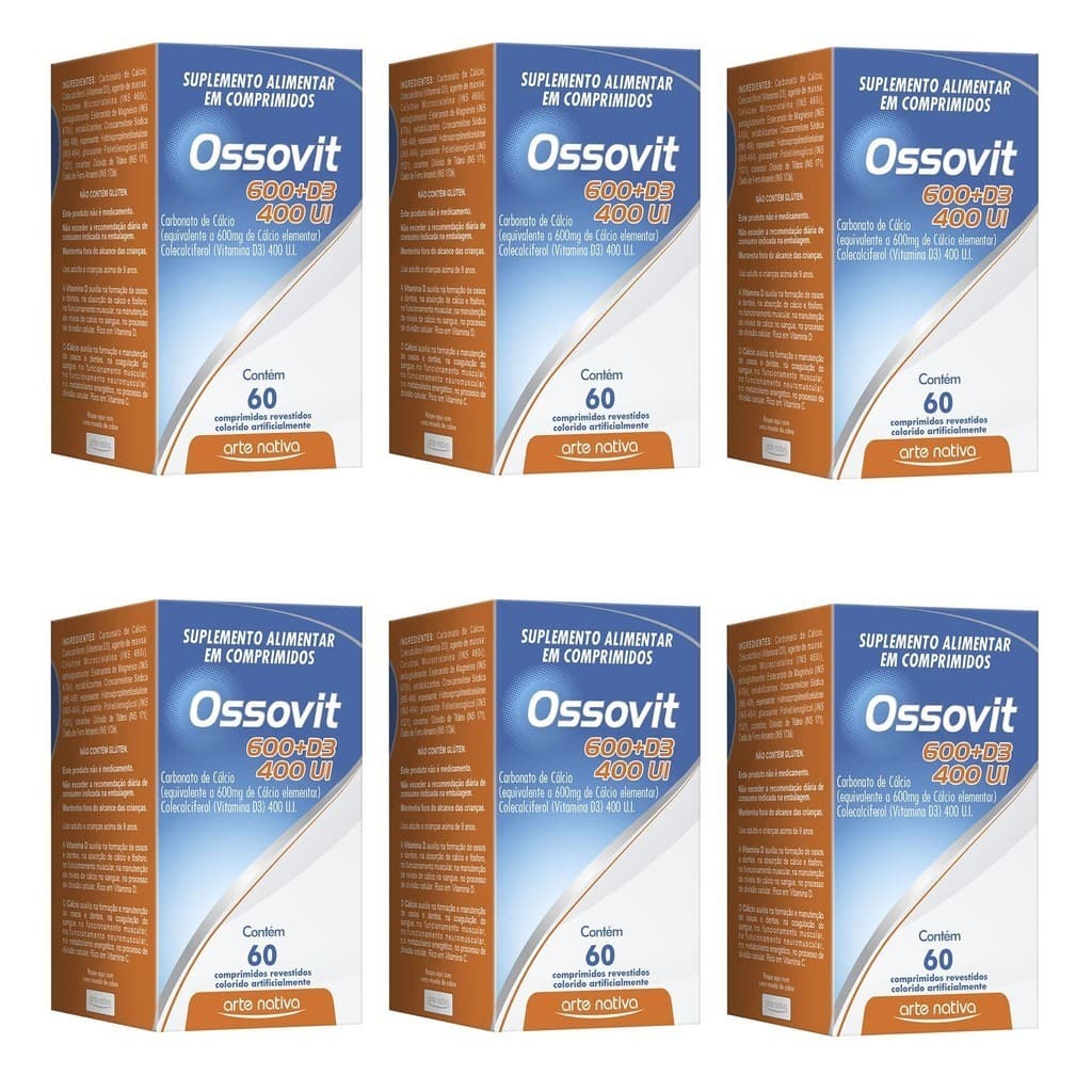 Kit 6 Vitamina Cálcio+Vitamina D 60Cpr Ossovit - Arte Nativa