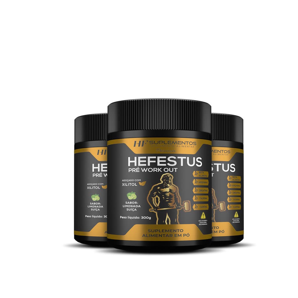 3x HEFESTUS PRÉ TREINO 300G LIMONADA SUIÇA HF SUPLEMENTOS