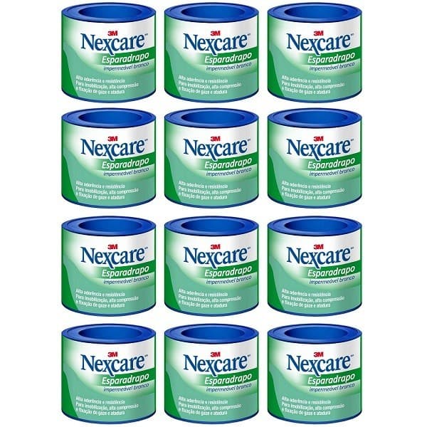 Kit com 12 Esparadrapo Impermeavel Branco Nexcare 25MM X 90CM
