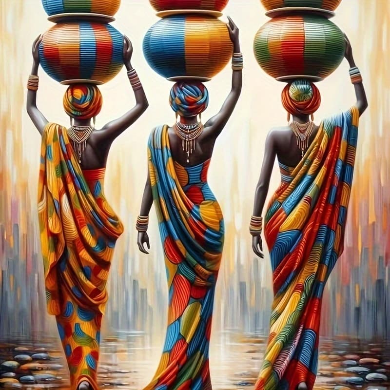 Kit De Pintura Diamante 5D Cultura Africana Redonda Tela Cheia De Diamantes , Artesanato De Arte Com DIY Para Decoração 
