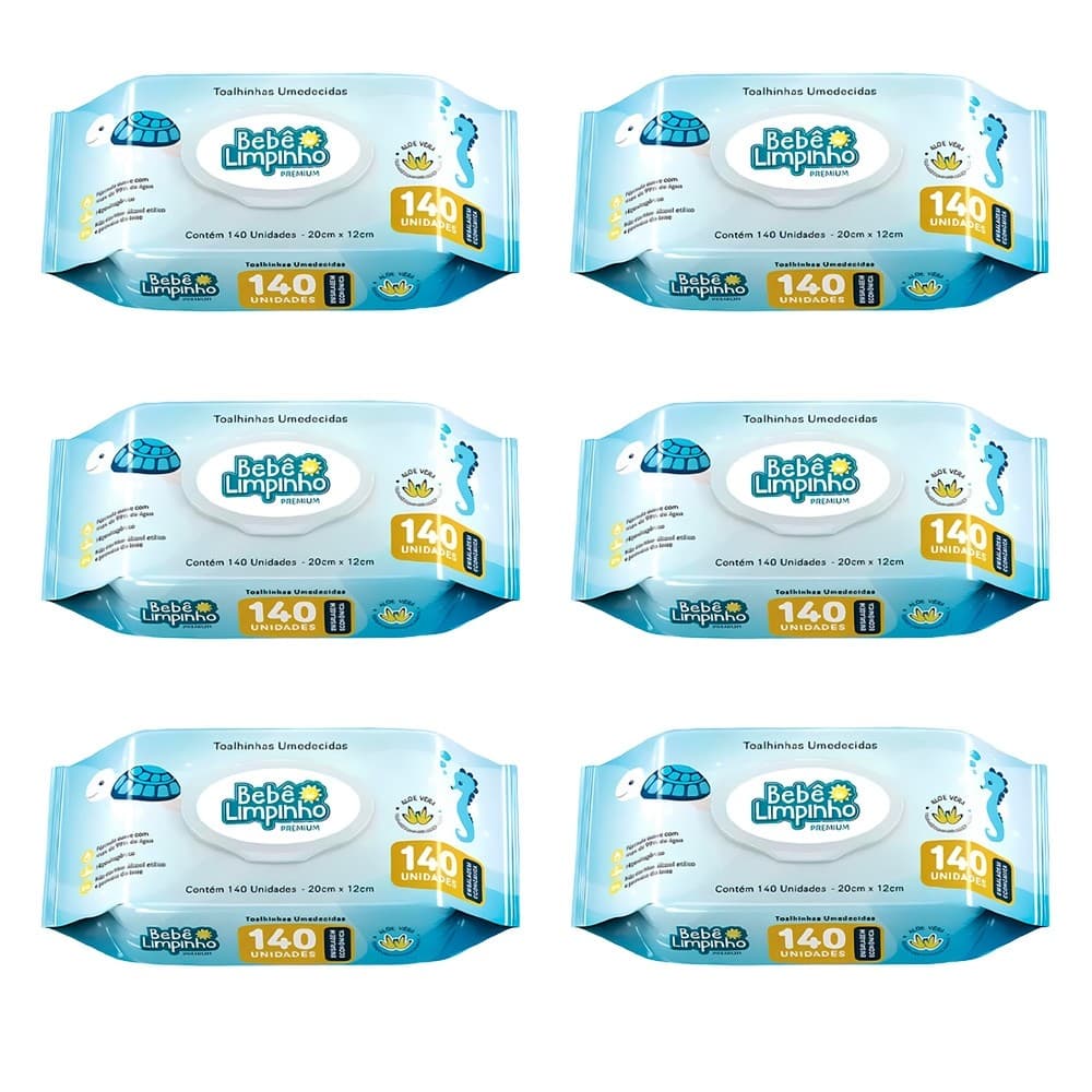6x Lenço Umedecido Bebê Limpinho 140 Folhas - Cimed