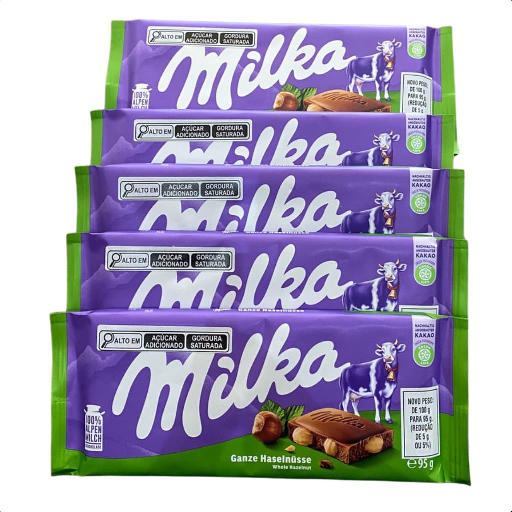 Kit 5 Chocolate com avelã inteira Milka Importado 95g