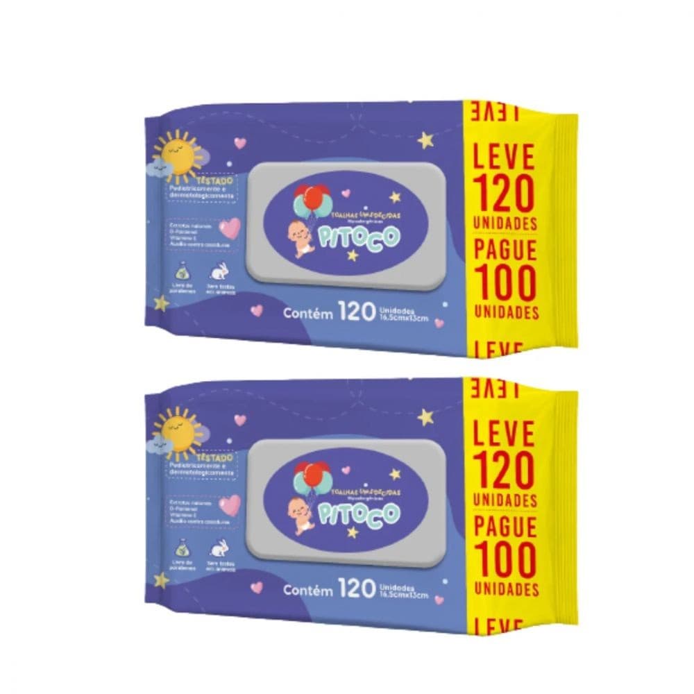 Toalha Umedecida Pitoco Hipoalergênica Lenço 120 Unidades- Kit com 2