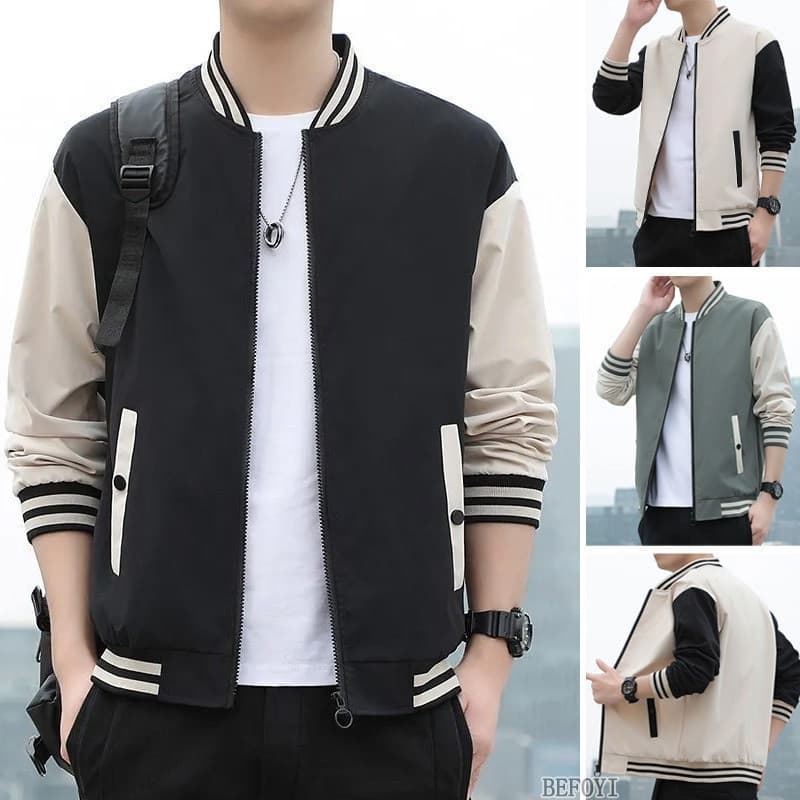 Jaqueta Multifuncional Estilo Coreano com Gola de Beisebol para Homens, Solta e Elegante com Múltiplos Bolsos, Três Opçõ