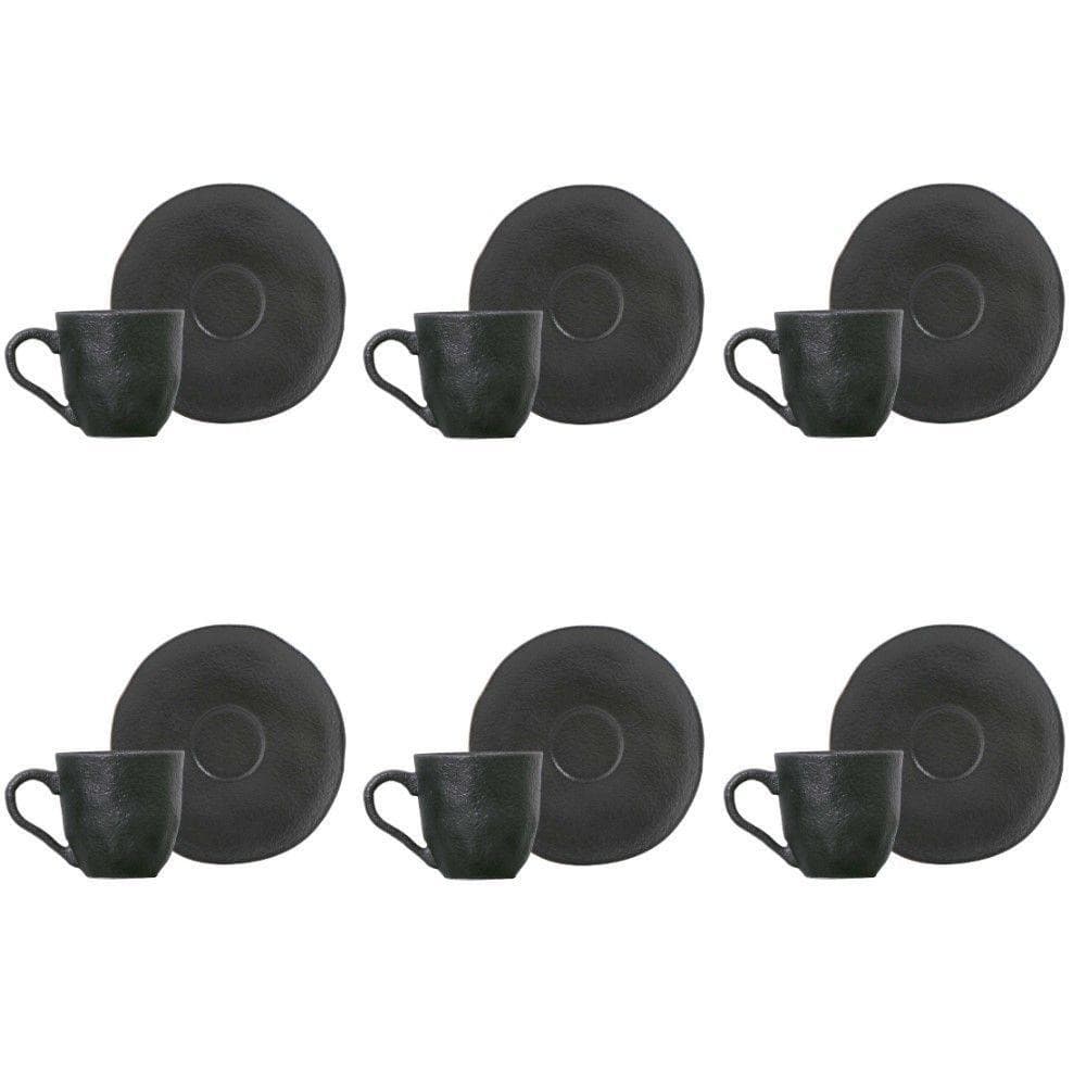 Conjunto Xícara Cafezinho Com Pires 6Pçs Orgânico Preto Matt